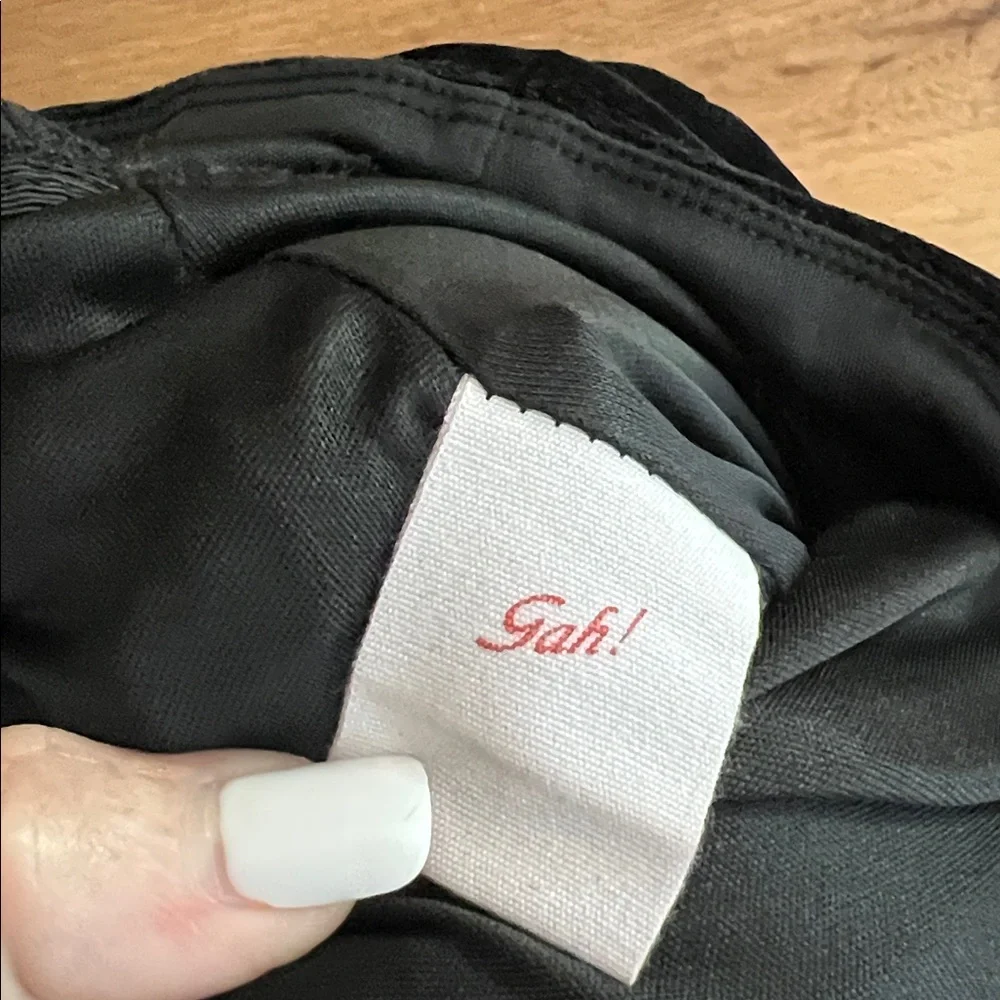 $128 Lisa Says Gah Scarlett black velvet Bubble Mini Skirt lt gray ribbons M - Picture 5 of 9